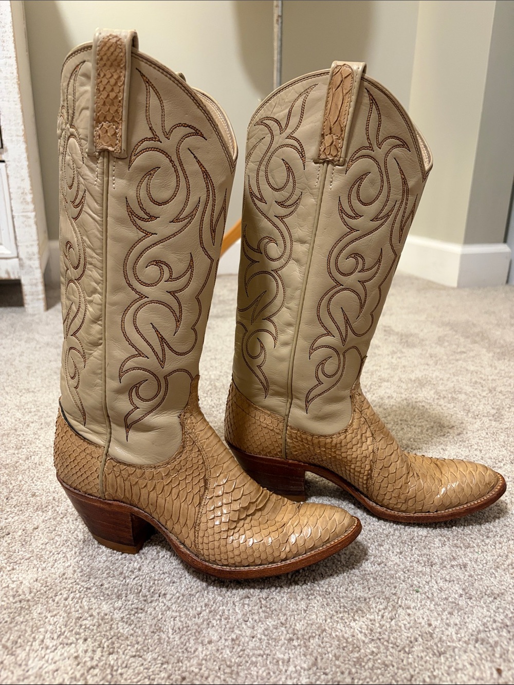Women's Tan Western Embossed Leather Cowboy Boots
